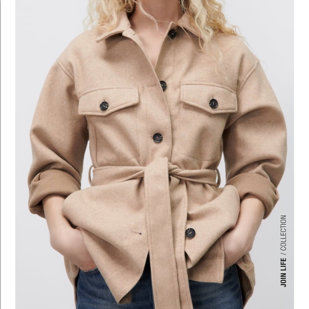 Zara soft belted over shirt in beige